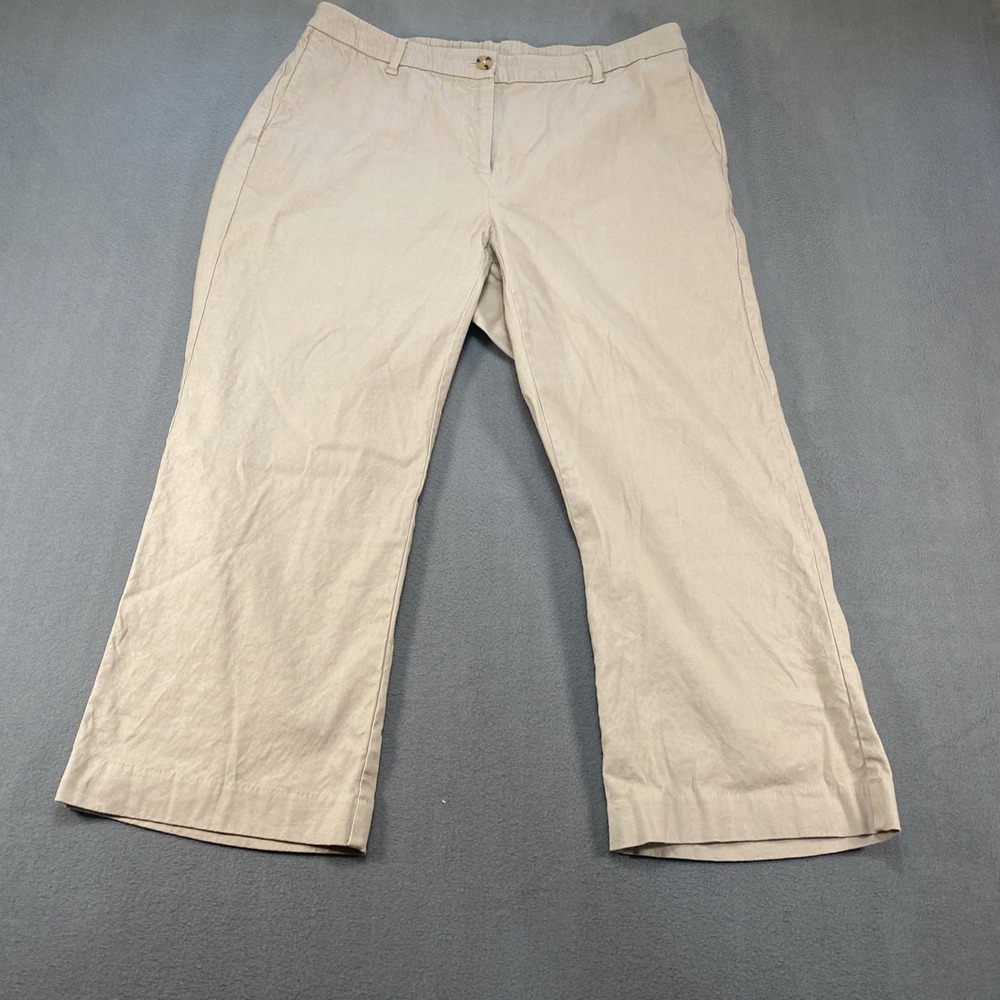 J. Jill Womens Pants Linen Blend Pull On Cropped Wide Leg Khaki Size 16
